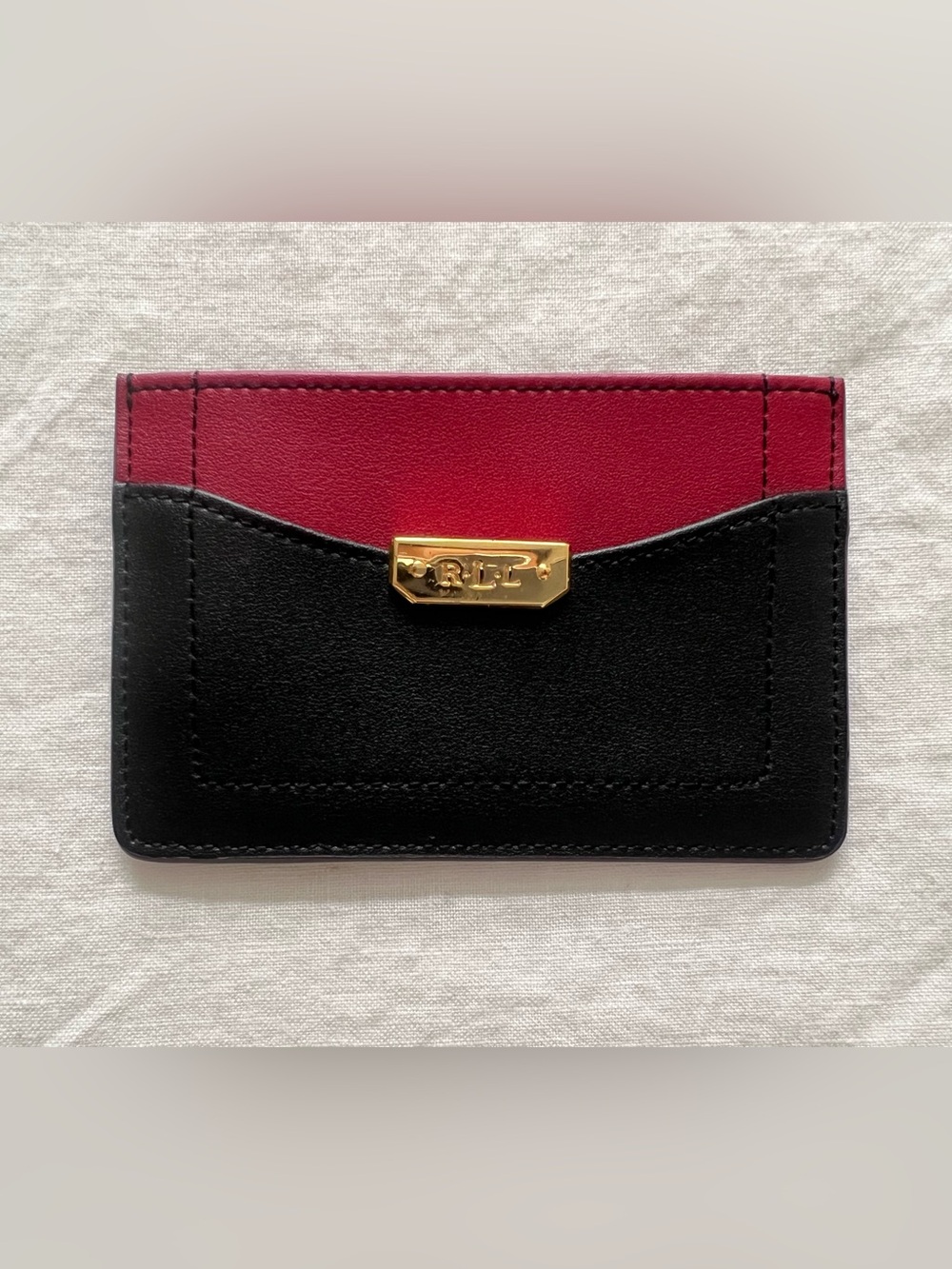 Two-Tone Ralph Lauren Black & Red Leather Mini Dryden Card Case
